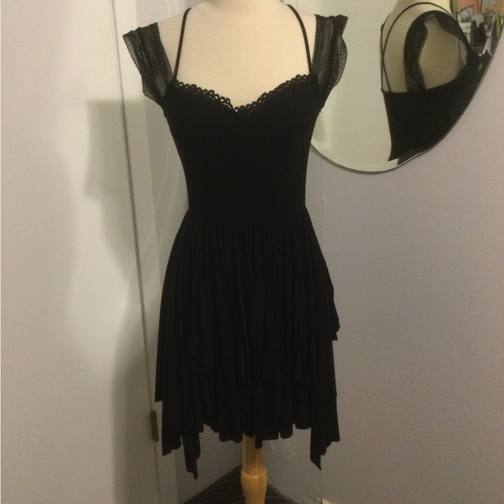Free People Dress Black Knit Dress with Lace Straps